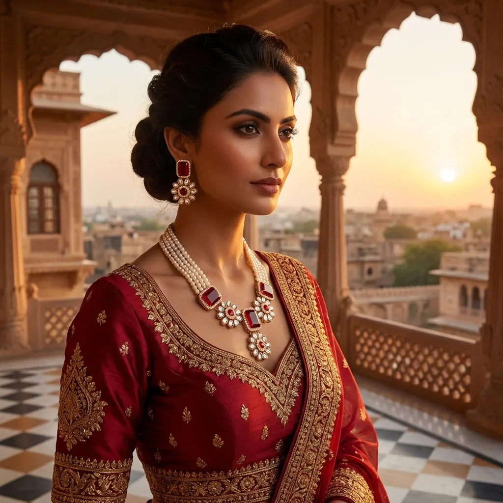 Red Stone Kundan Choker Necklace Set