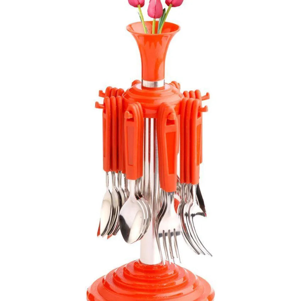 104 new stylish 24 pcs plastic stainless steel cutlery set (pack of 24) - kitchen tool