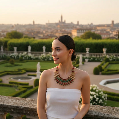 Oxidised Red & Green Beaded Necklace