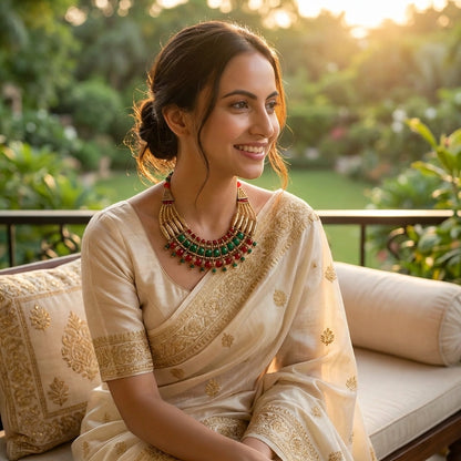 Oxidised Red & Green Beaded Necklace