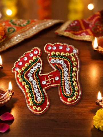 Decorative Laxmi Charan Paduka Sticker Set (Pack Of 2 Pc)