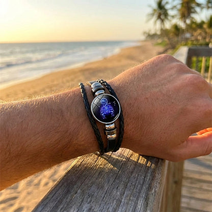 Zodiac Constellation Black Leather Bracelet