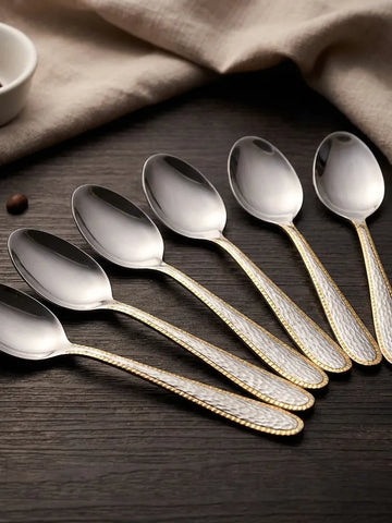 Gold-Bordered Stainless Steel Spoons