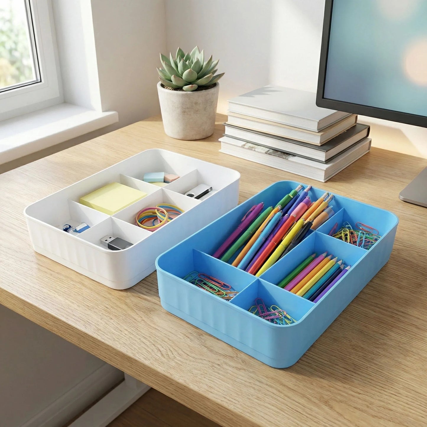 Multi-function Desktop Drawer Storage Box 10 Grid Underwear Socks Box (2 Pc Set)