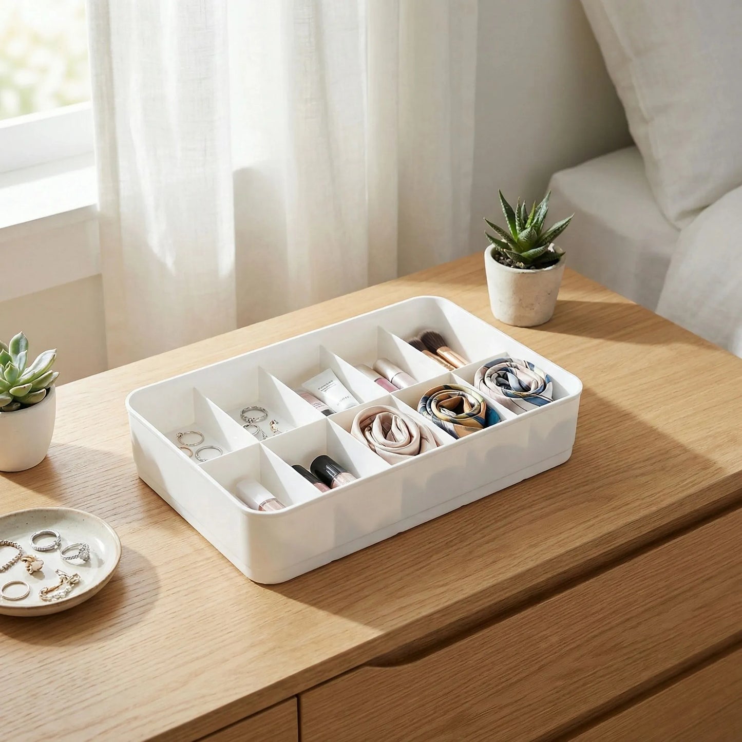 Multi-function Desktop Drawer Storage Box 10 Grid Underwear Socks Box (2 Pc Set)