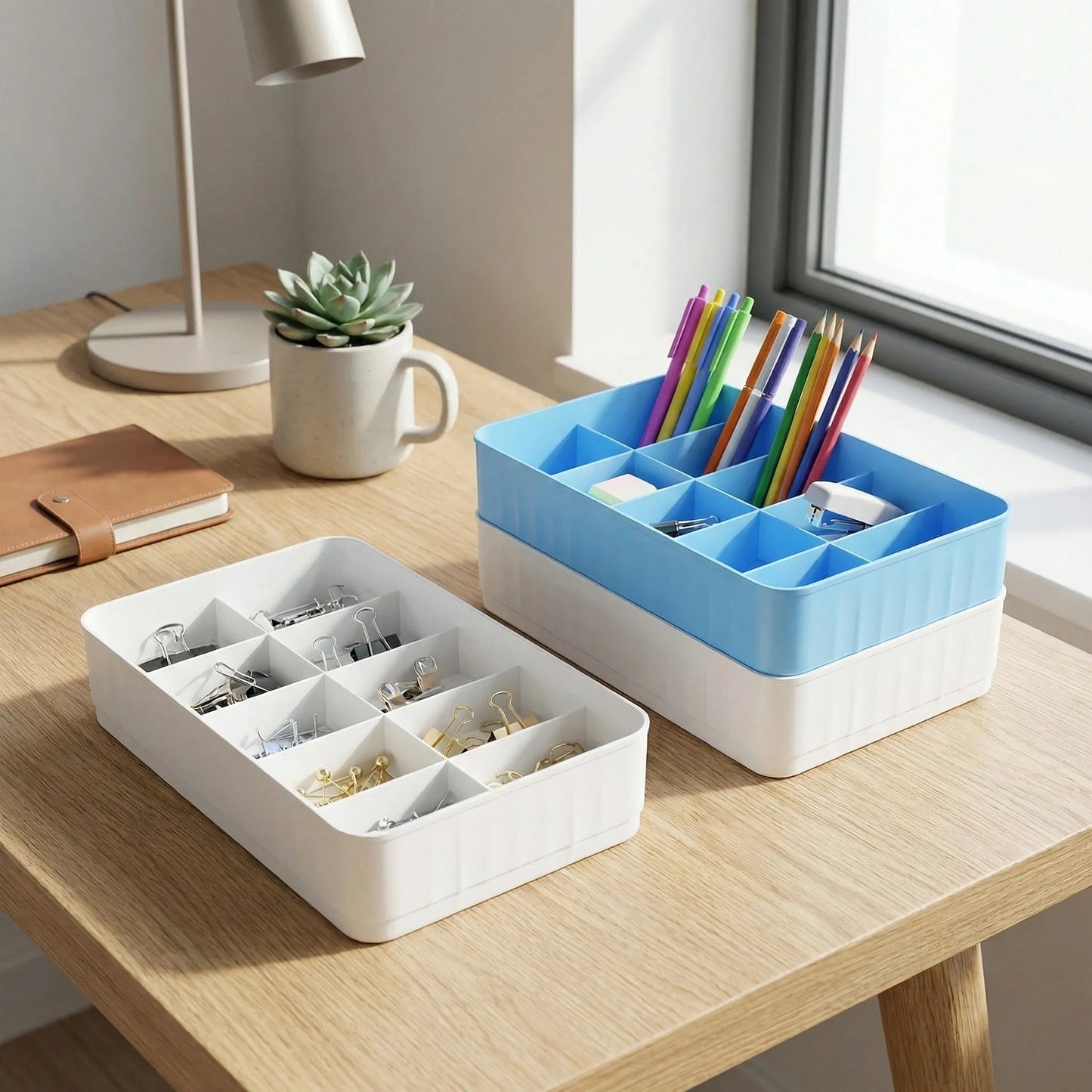 Multi-function Desktop Drawer Storage Box 10 Grid Underwear Socks Box (2 Pc Set)