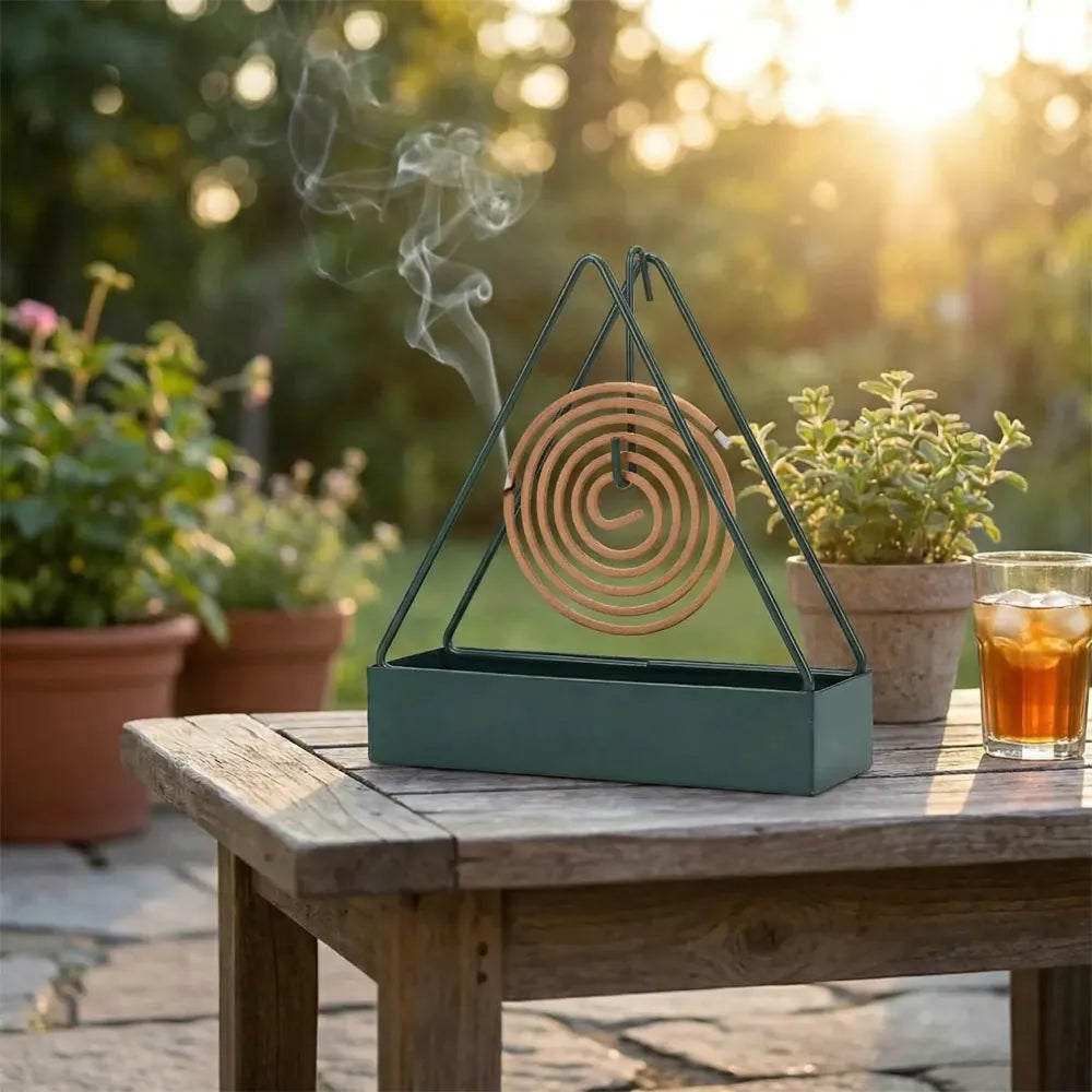 12880 mosquito coil holder frame triangular shape iron incense repellent hanging outdoor stylish - health care