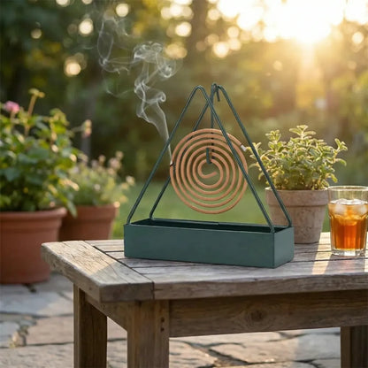 12880 mosquito coil holder frame triangular shape iron incense repellent hanging outdoor stylish - health care