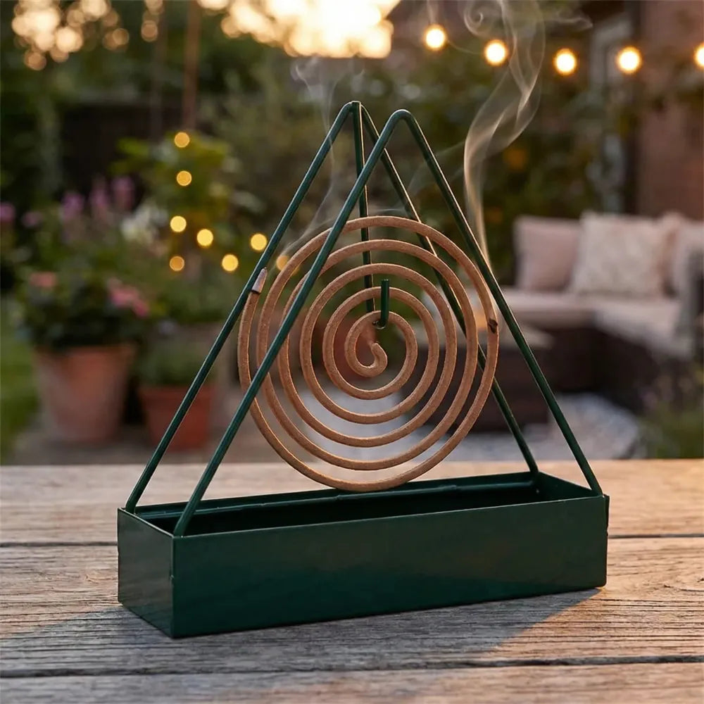 12880 mosquito coil holder frame triangular shape iron incense repellent hanging outdoor stylish - health care