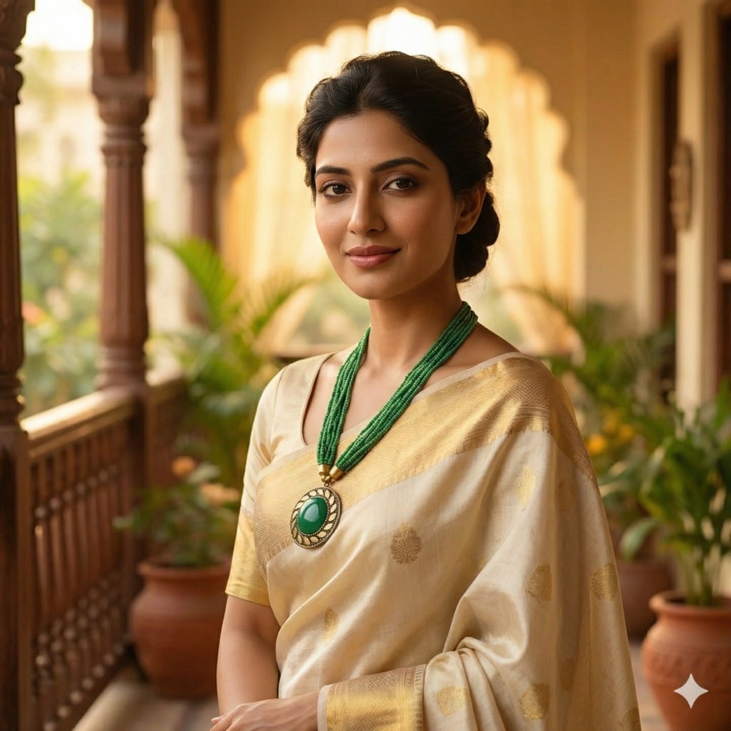 Oxidised Green Beaded Necklace