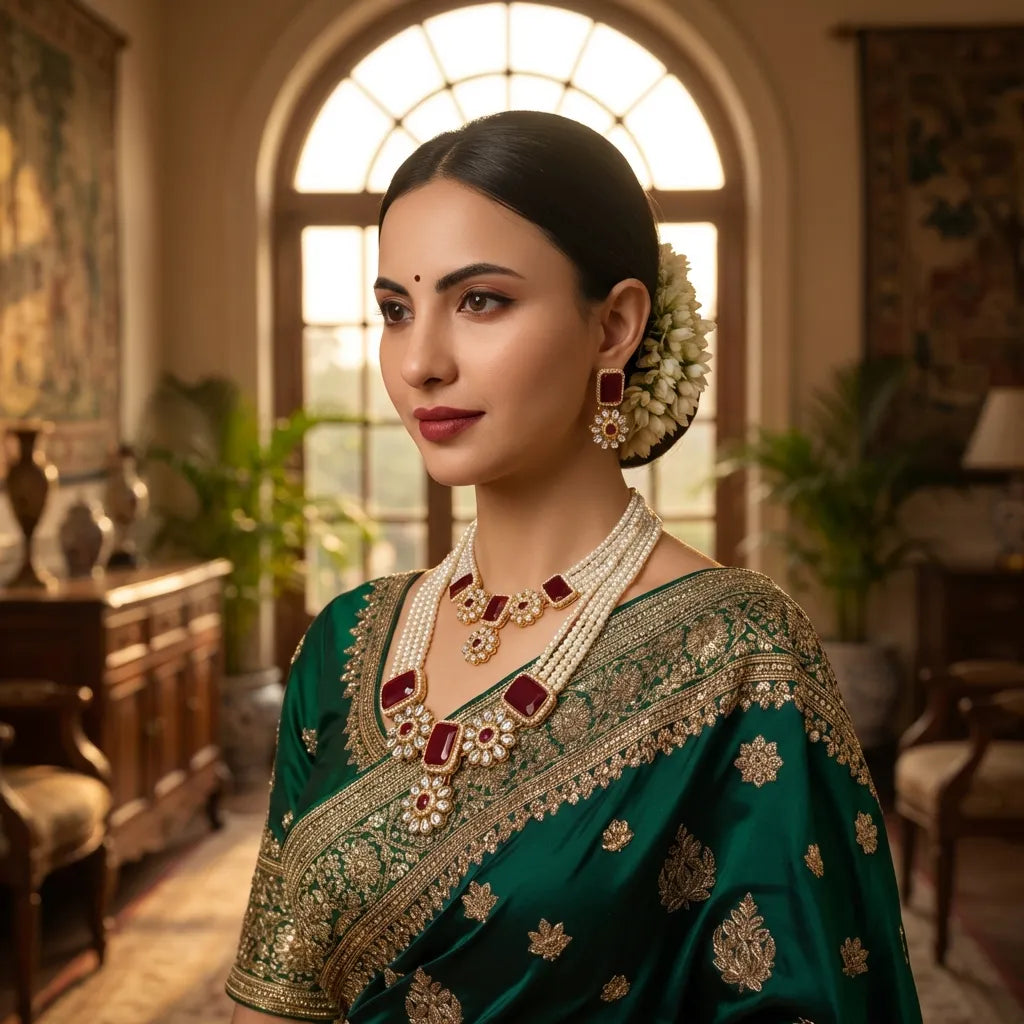 Red Stone Kundan Choker Necklace Set