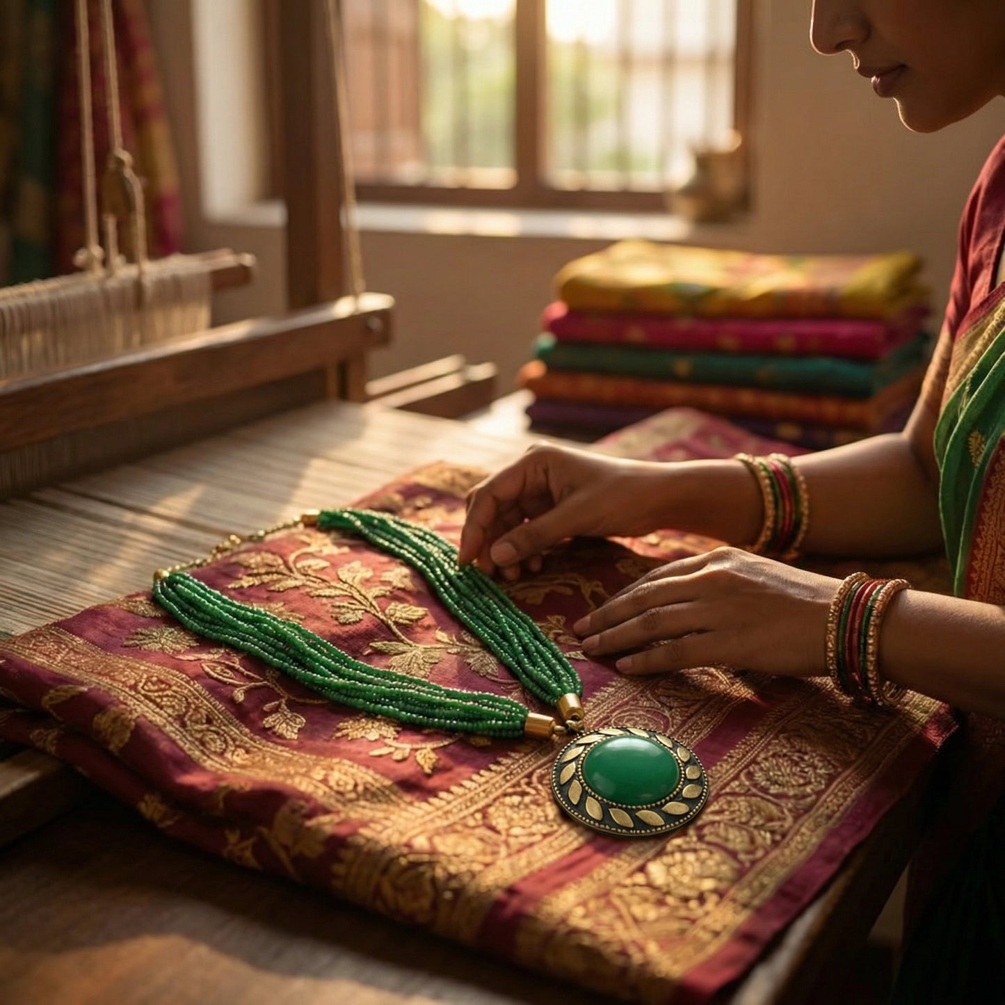 Oxidised Green Beaded Necklace