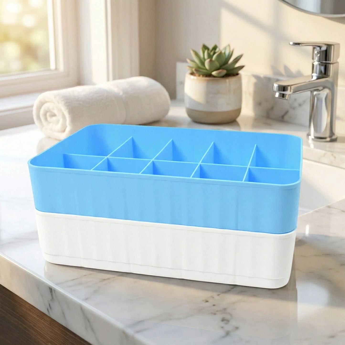 Multi-function Desktop Drawer Storage Box 10 Grid Underwear Socks Box (2 Pc Set)