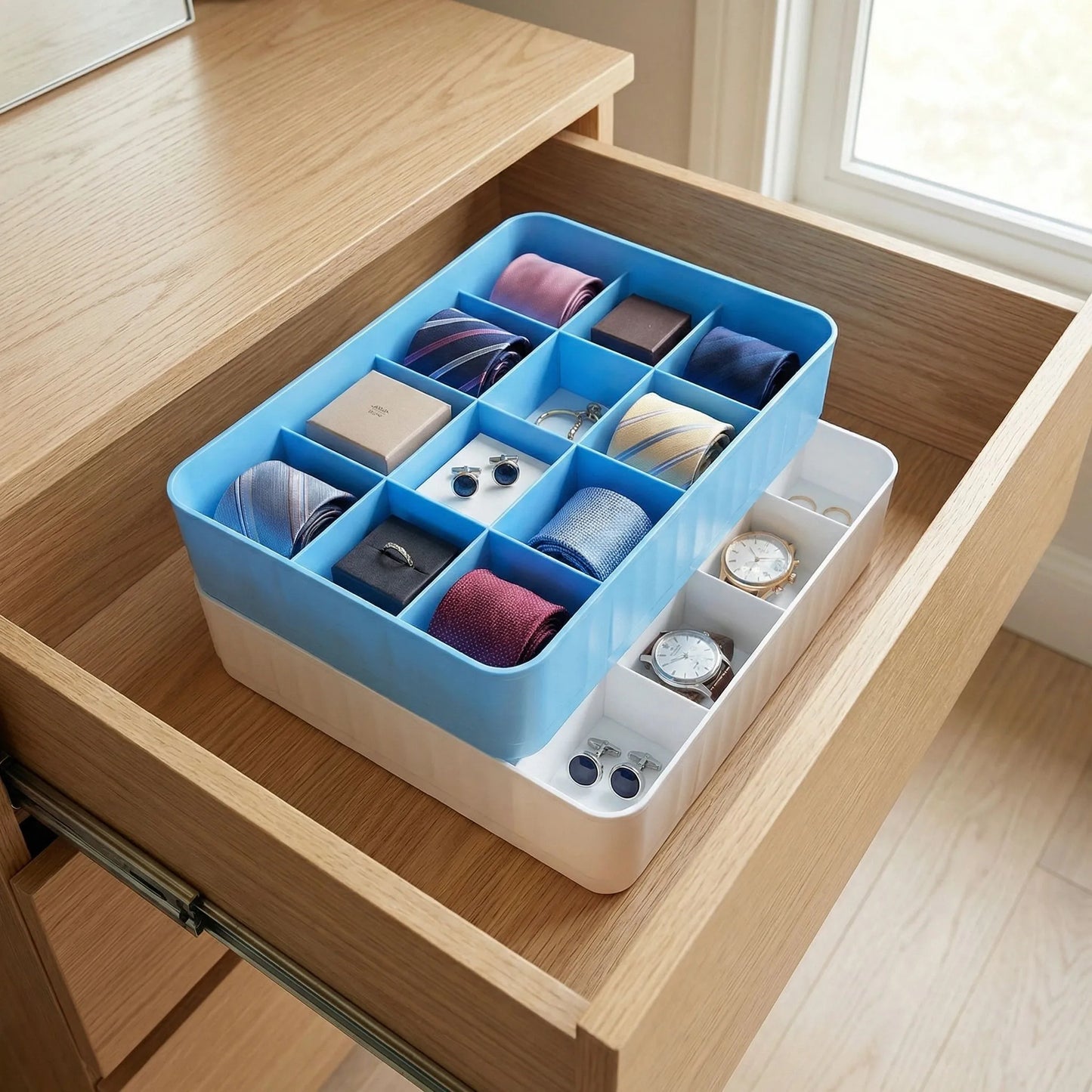 Multi-function Desktop Drawer Storage Box 10 Grid Underwear Socks Box (2 Pc Set)