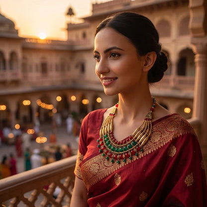 Oxidised Red & Green Beaded Necklace