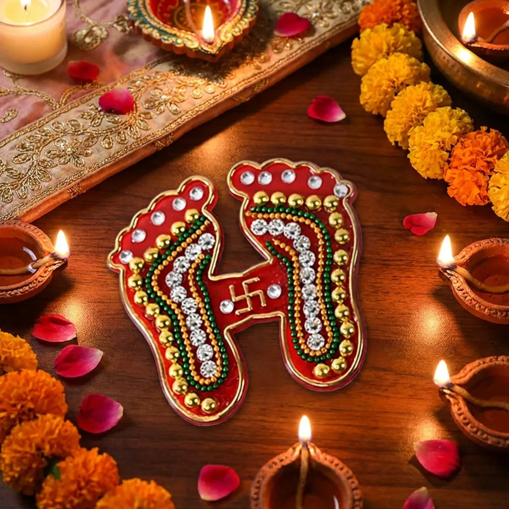 Decorative Laxmi Charan Paduka Sticker Set (Pack Of 2 Pc)