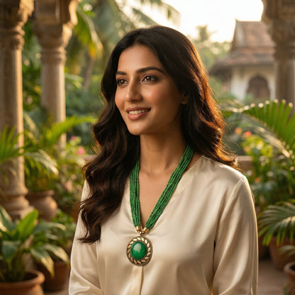 Oxidised Green Beaded Necklace