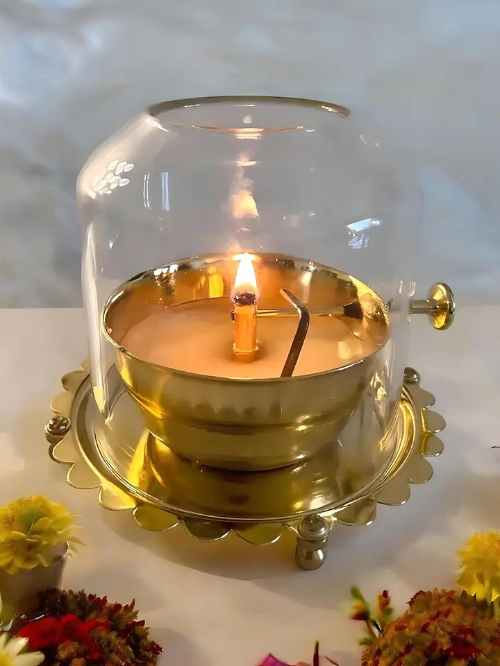 Brass Akhand Jyot Diya with Rotating Wick