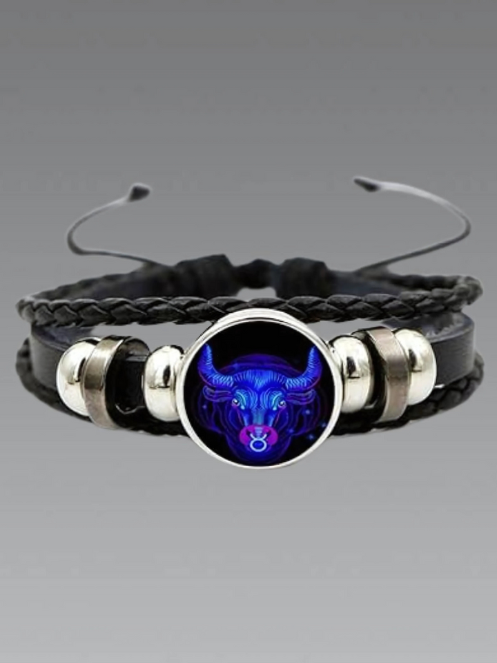 Zodiac Constellation Black Leather Bracelet