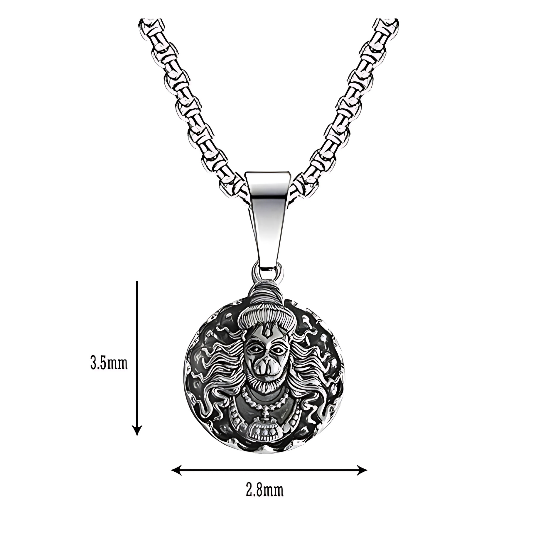 Hanuman Ji Pendant Oxidized Silver Chain