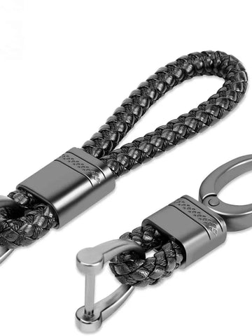 2 Pack Genuine Leather Keychain with Zinc Alloy Buckle Keyring (Black)