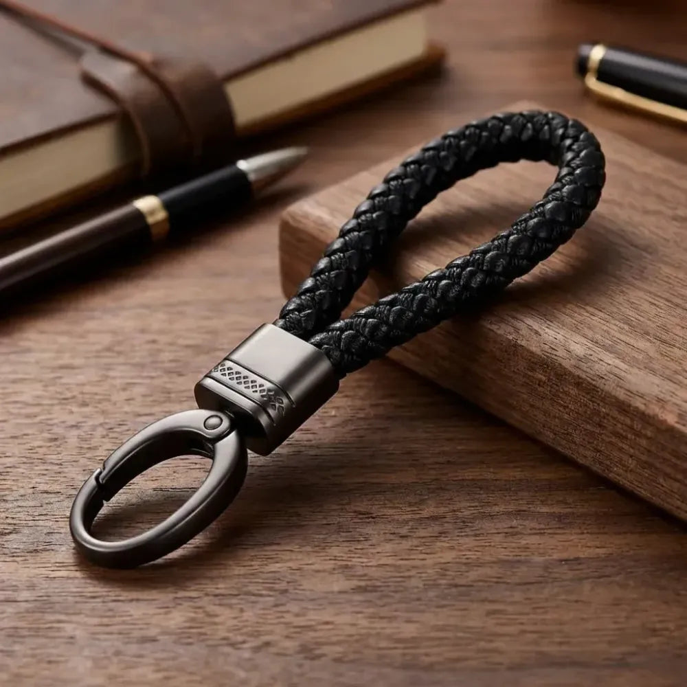 2 pack genuine leather keychain with zinc alloy buckle keyring (black)