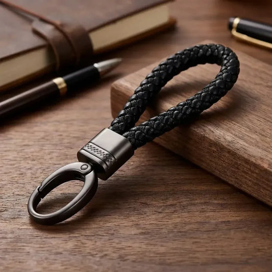 2 pack genuine leather keychain with zinc alloy buckle keyring (black)