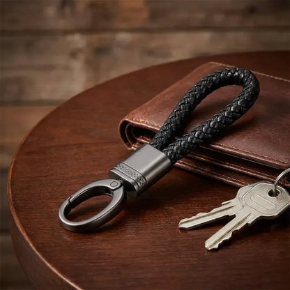 2 pack genuine leather keychain with zinc alloy buckle keyring (black)