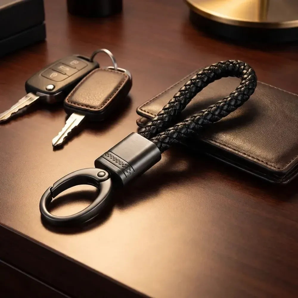2 pack genuine leather keychain with zinc alloy buckle keyring (black)