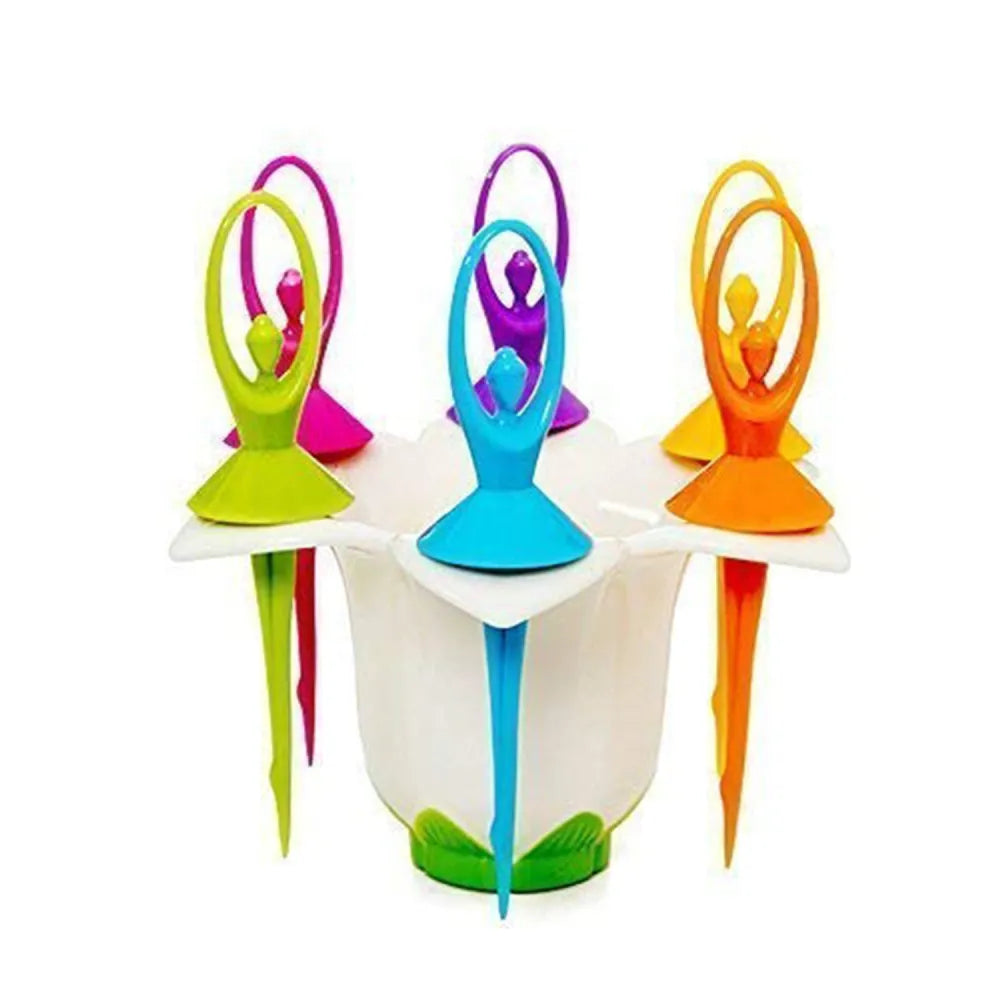 2046 dancing doll fruit fork cutlery set with stand of 6. - home & kitchen