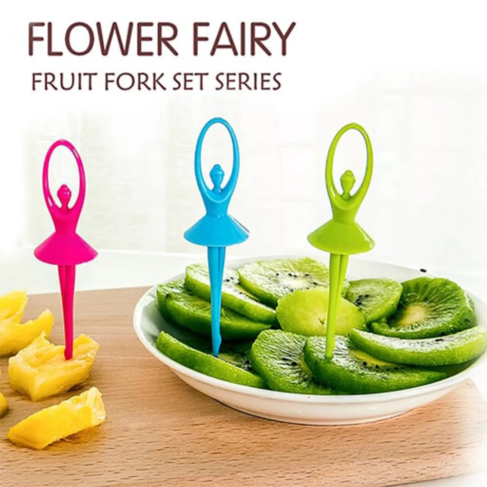 2046 dancing doll fruit fork cutlery set with stand of 6. - home & kitchen