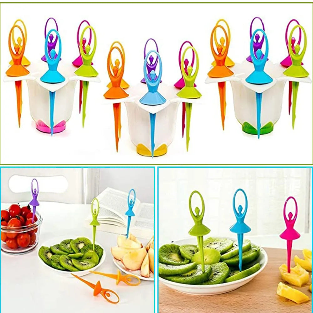 2046 dancing doll fruit fork cutlery set with stand of 6. - home & kitchen