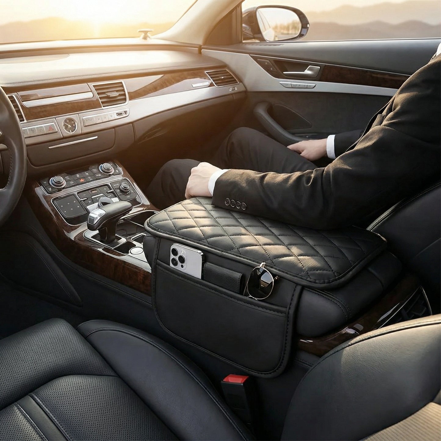 Leather Waterproof Armrest Seat Box Cover Pad Protector