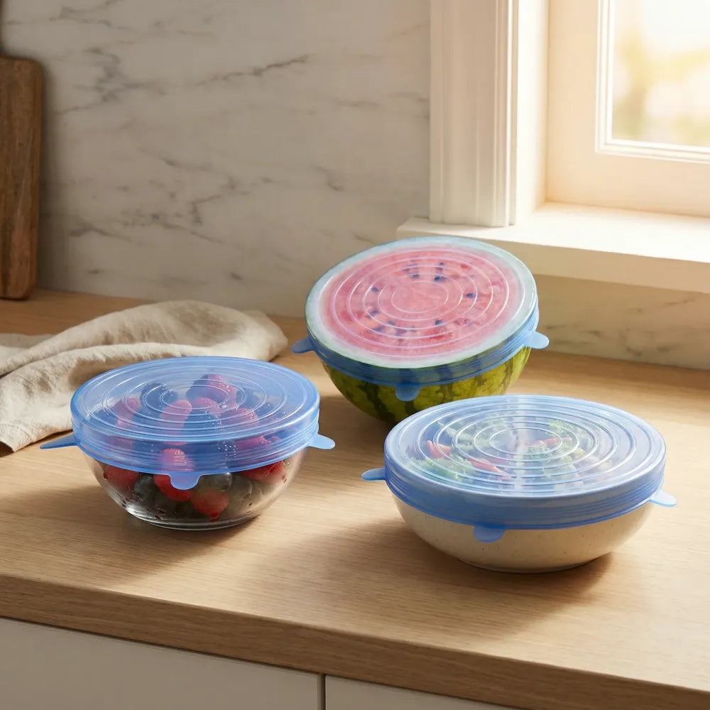 2154 silicone stretch lids reuseable microwave safe flexible covers (set of 6) (loose pack) - home & kitchen