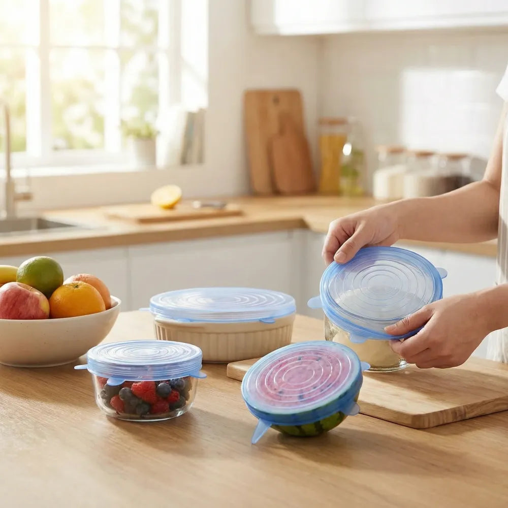 2154 silicone stretch lids reuseable microwave safe flexible covers (set of 6) (loose pack) - home & kitchen