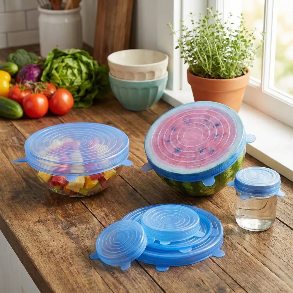2154 silicone stretch lids reuseable microwave safe flexible covers (set of 6) (loose pack) - home & kitchen