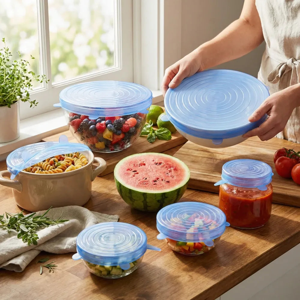 2154 silicone stretch lids reuseable microwave safe flexible covers (set of 6) (loose pack) - home & kitchen