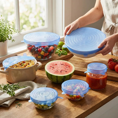 2154 silicone stretch lids reuseable microwave safe flexible covers (set of 6) (loose pack) - home & kitchen