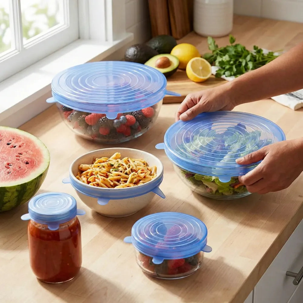 2154 silicone stretch lids reuseable microwave safe flexible covers (set of 6) (loose pack) - home & kitchen
