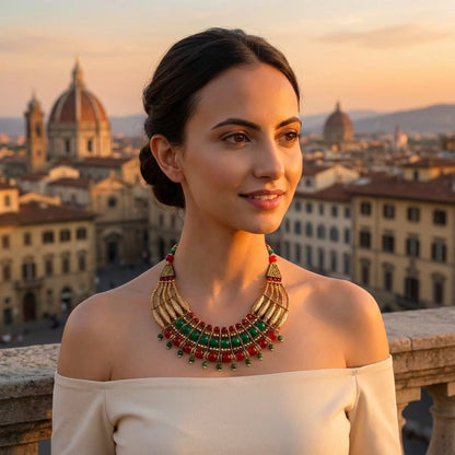 Oxidised Red & Green Beaded Necklace