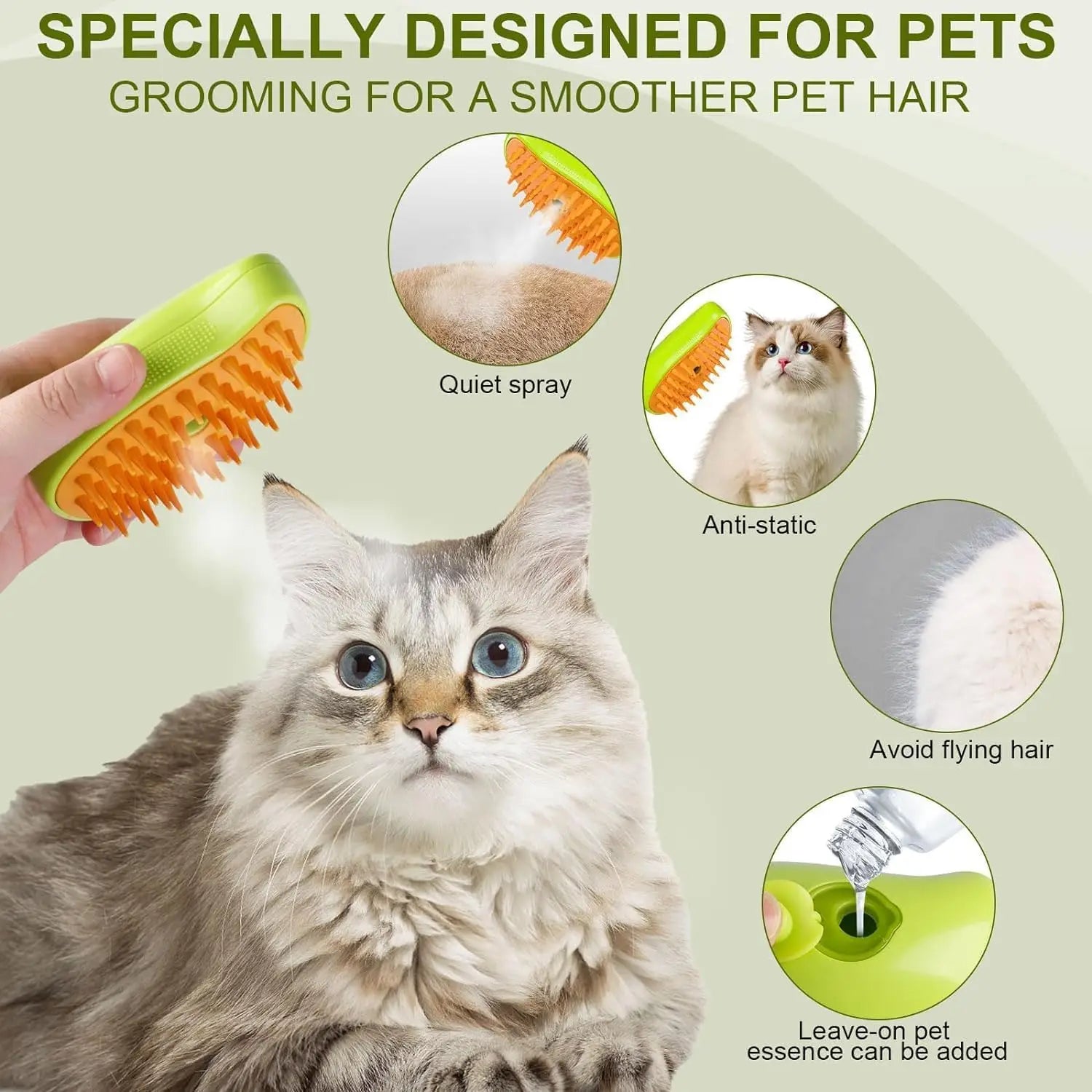 Steaming pet hair brush