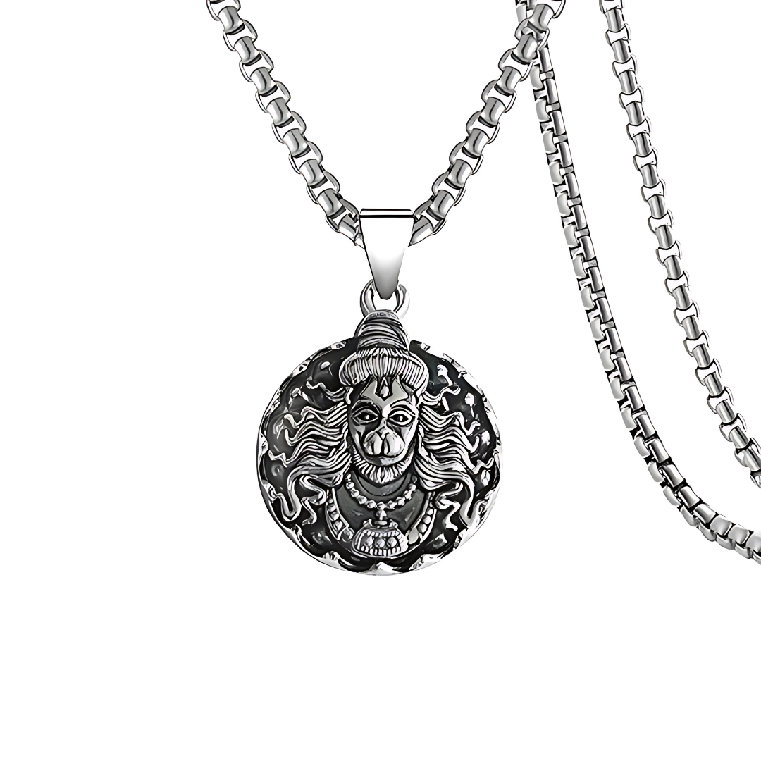 Hanuman Ji Pendant Oxidized Silver Chain