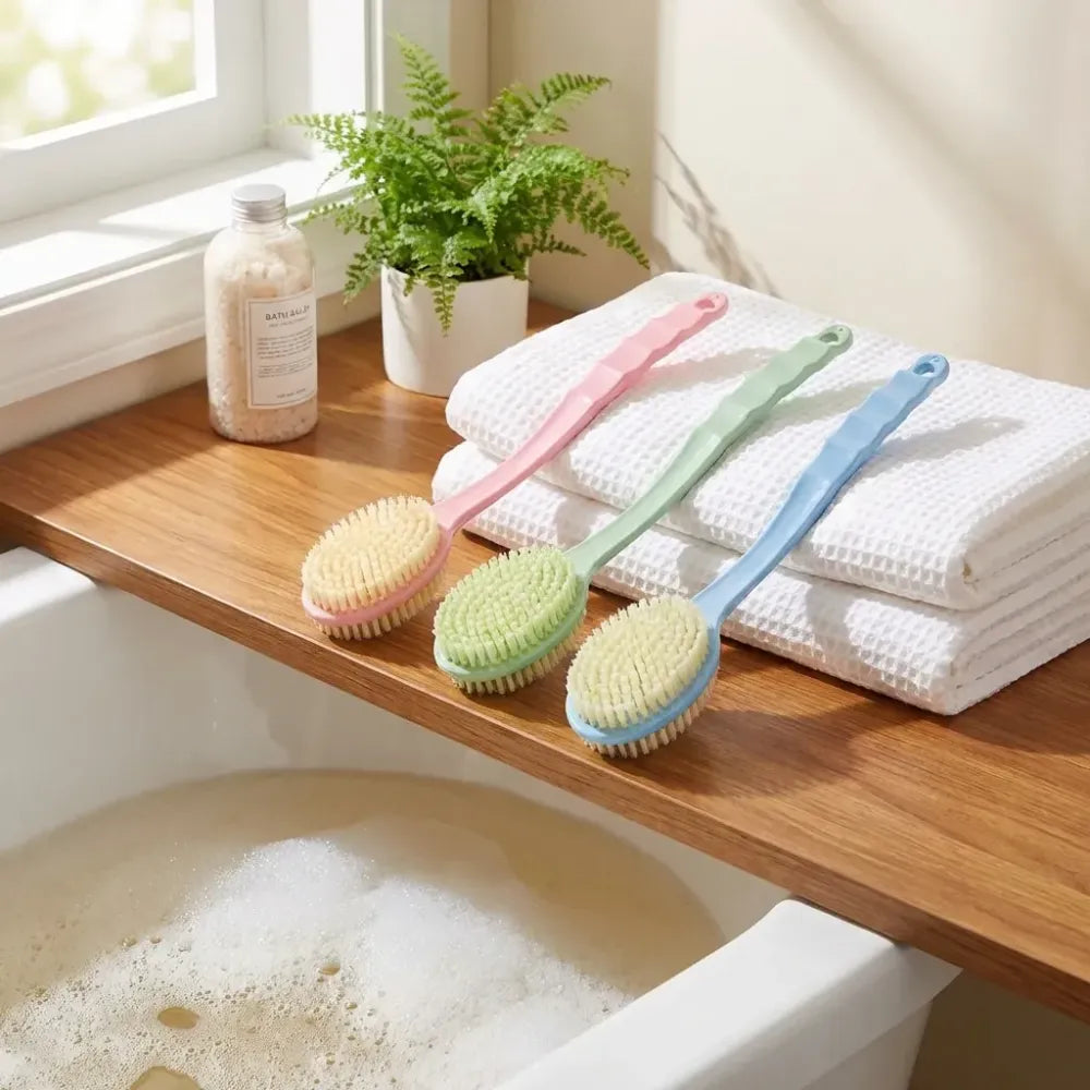 2in1 bath brush with long handle - face & body care