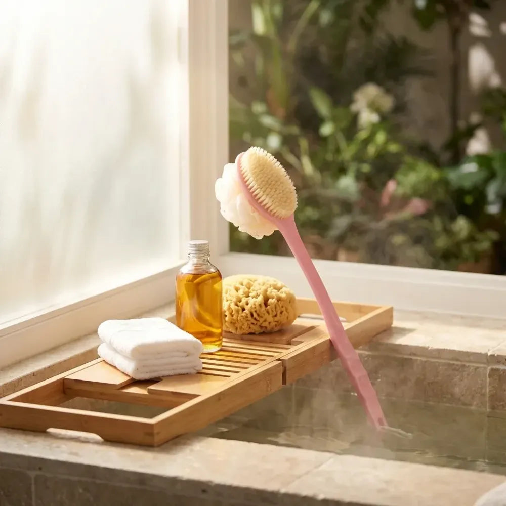 2in1 bath brush with long handle - face & body care