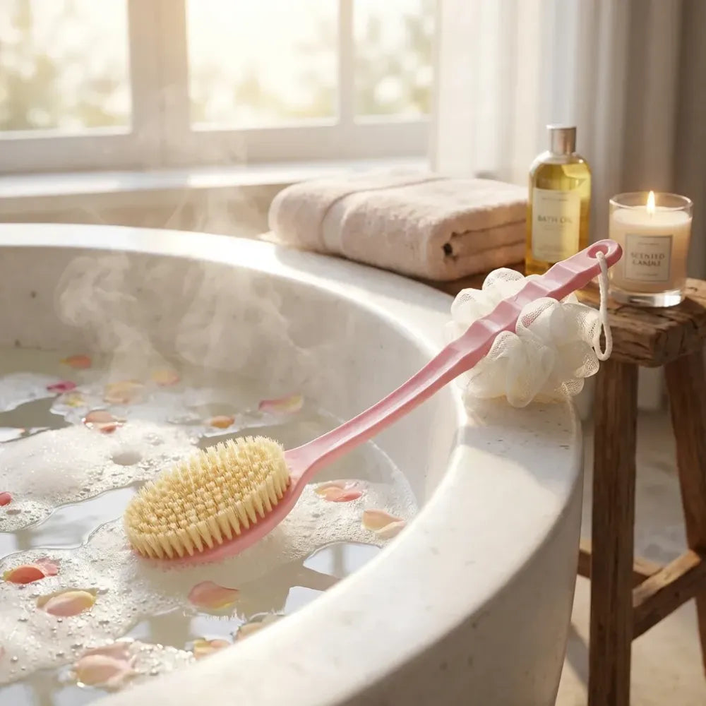 2in1 bath brush with long handle - face & body care