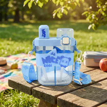2in1 dual compartment water bottle with straw and adjustable shoulder straps (1 pc multi color) - home & kitchen