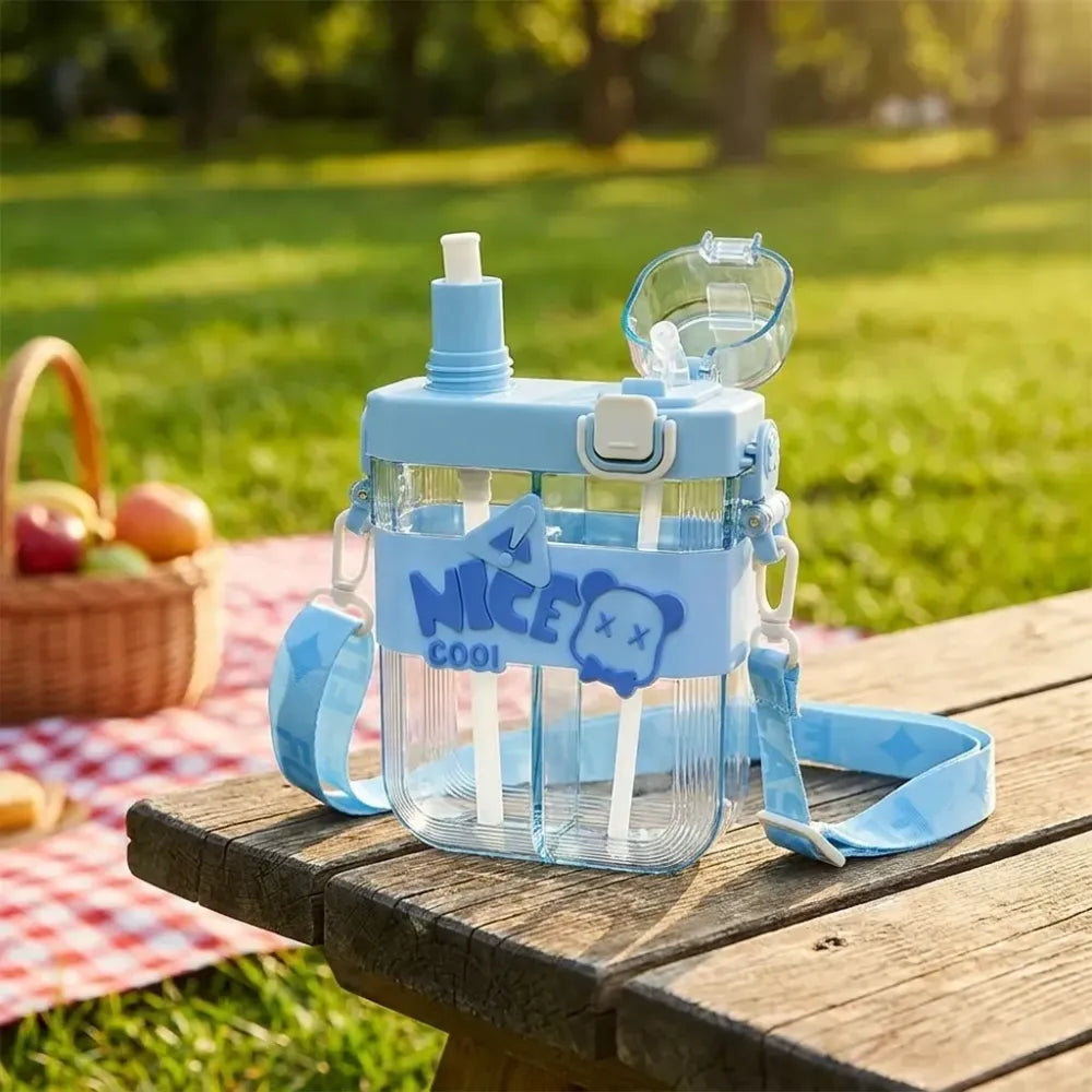 2in1 dual compartment water bottle with straw and adjustable shoulder straps (1 pc multi color) - home & kitchen