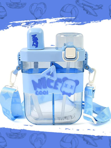 2in1 Dual Compartment Water Bottle With Straw And Adjustable Shoulder Straps (1 Pc  Multi Color)