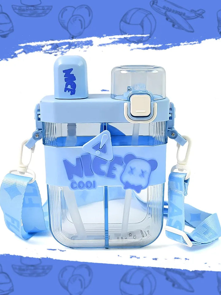 2in1 Dual Compartment Water Bottle With Straw And Adjustable Shoulder Straps (1 Pc  Multi Color)