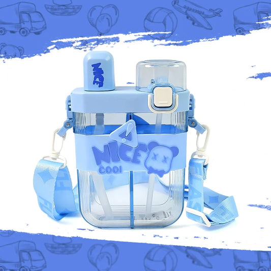 2in1 dual compartment water bottle with straw and adjustable shoulder straps (1 pc multi color) - home & kitchen